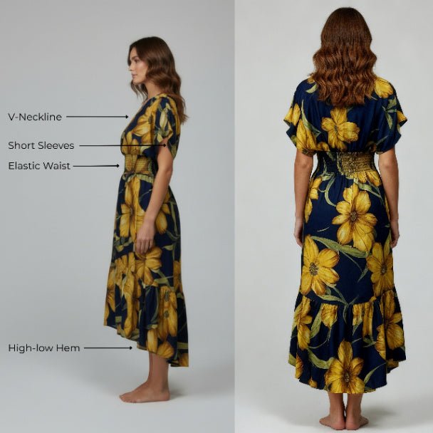 Mlle Gabrielle Floral Dress – Flowy V - Neck High - Low Women’s Dress - ZumBuys