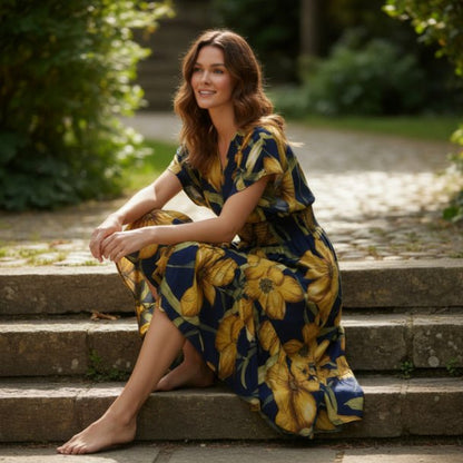 Mlle Gabrielle Floral Dress – Flowy V - Neck High - Low Women’s Dress - ZumBuys