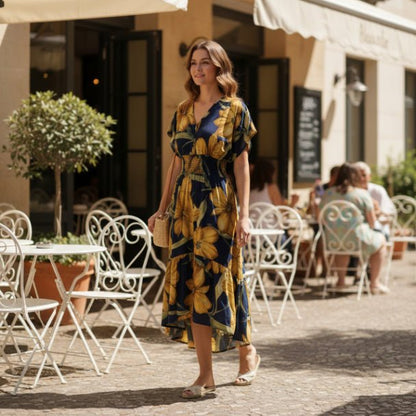 Mlle Gabrielle Floral Dress – Flowy V - Neck High - Low Women’s Dress - ZumBuys