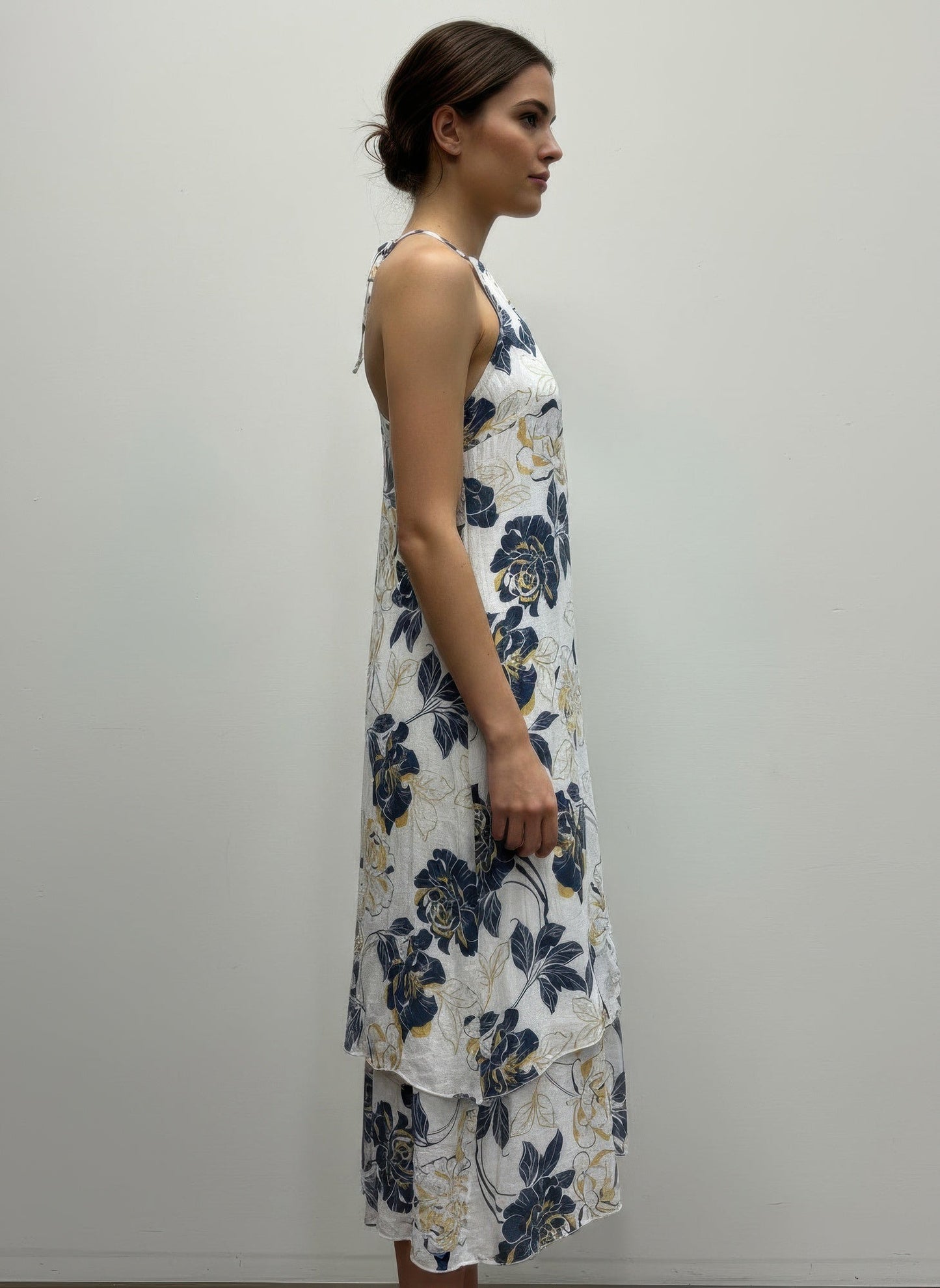 Mlle Gabrielle Floral Sleeveless Dress – High - Low Ruffle Summer Dress - White Floral - ZumBuys
