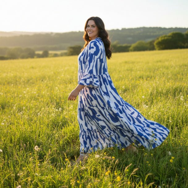 Mlle Gabrielle Plus Size Printed Maxi Dress – Flowy Ruffle Sleeve Dress - ZumBuys
