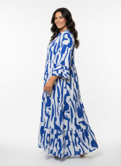 Mlle Gabrielle Plus Size Printed Maxi Dress – Flowy Ruffle Sleeve Dress - ZumBuys