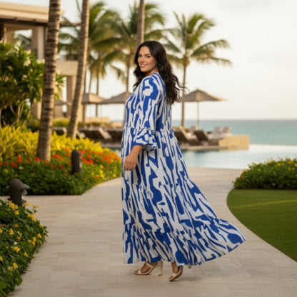 Mlle Gabrielle Plus Size Printed Maxi Dress – Flowy Ruffle Sleeve Dress - ZumBuys