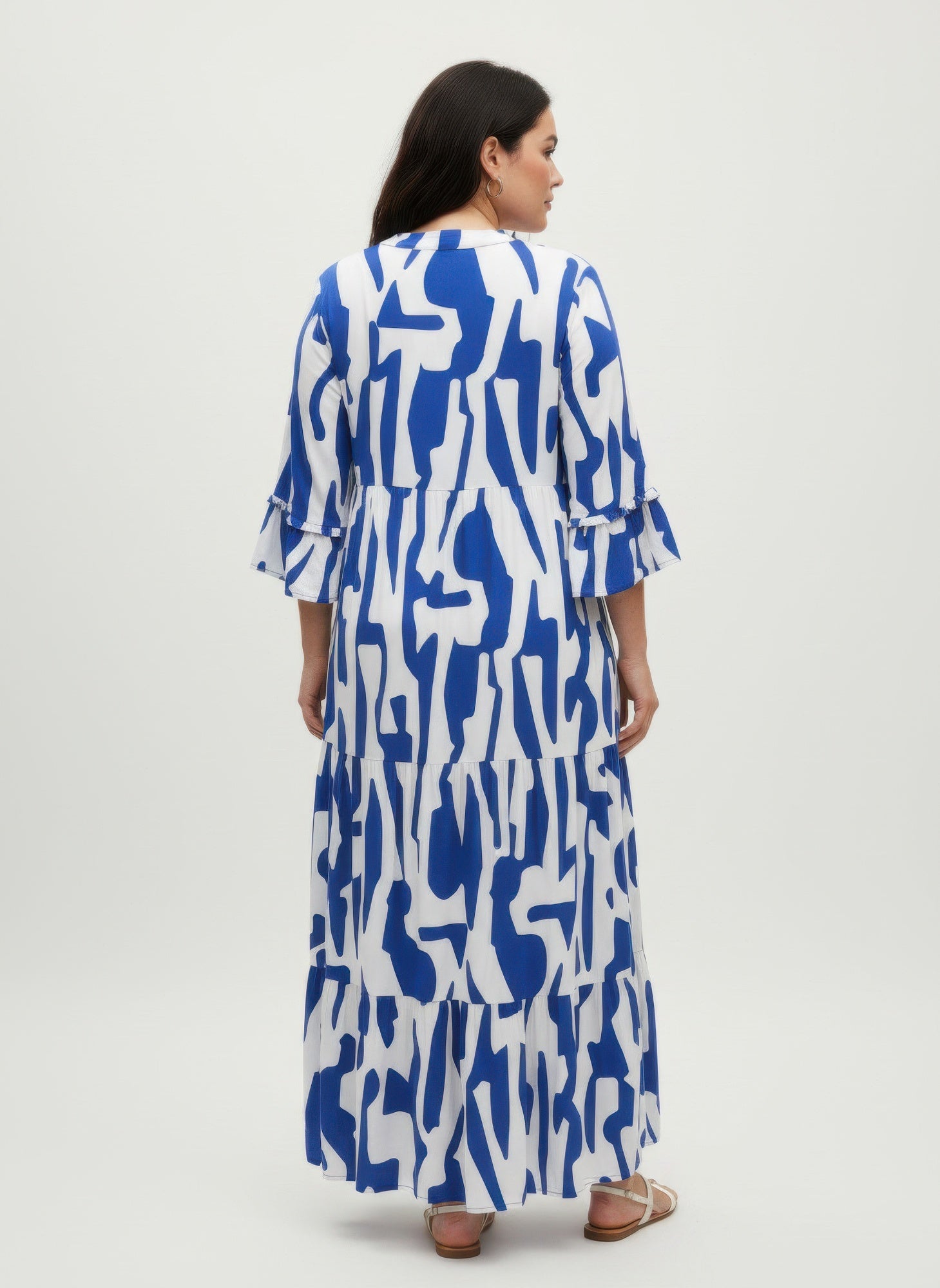 Mlle Gabrielle Plus Size Printed Maxi Dress – Flowy Ruffle Sleeve Dress - ZumBuys