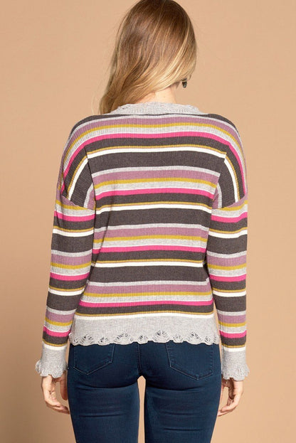 Multi - colored Variegated Striped Knit Sweater - ZumBuys