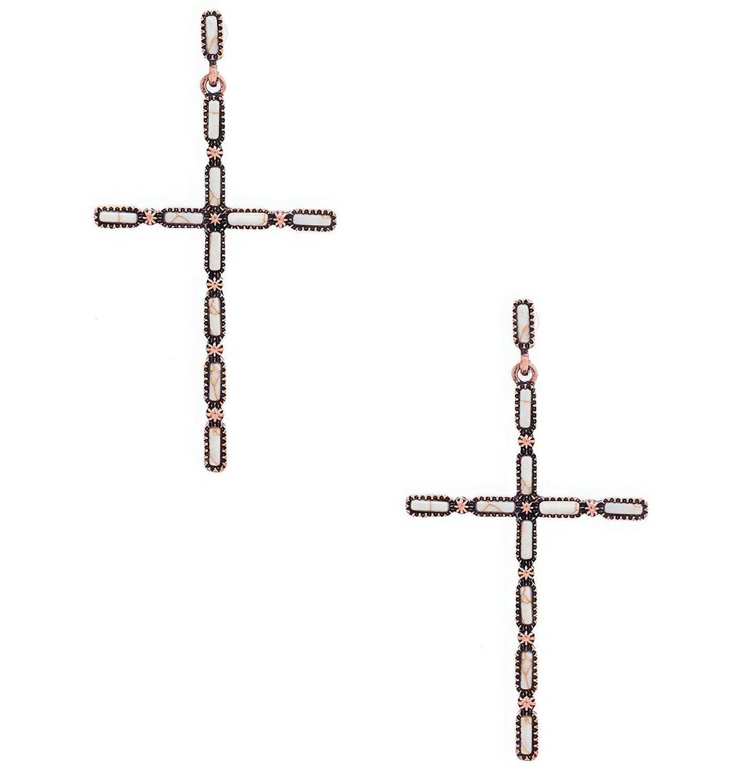 Multi Stone Pattern Cross Metal Earring - ZumBuys