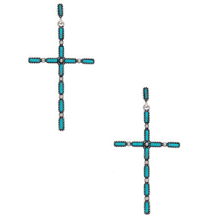 Multi Stone Pattern Cross Metal Earring - ZumBuys
