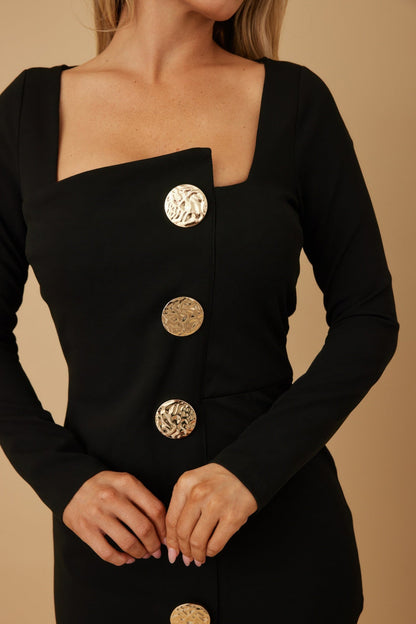 Mutli Button Long Sleeve Dress - ZumBuys