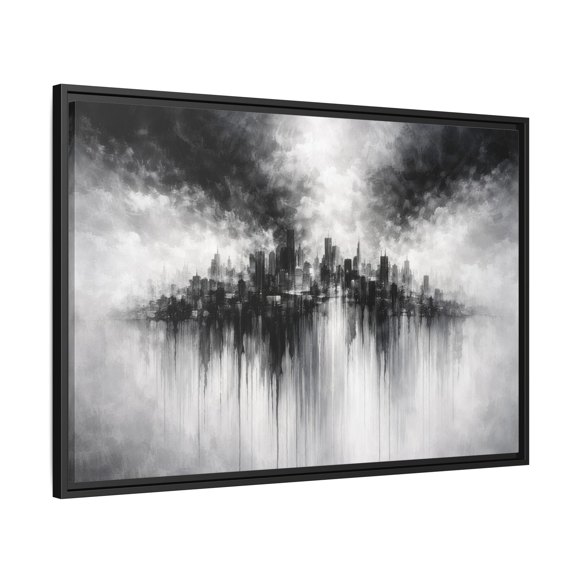 Noir Skyline Matte Canvas, Framed (Multi - color) - ZumBuys
