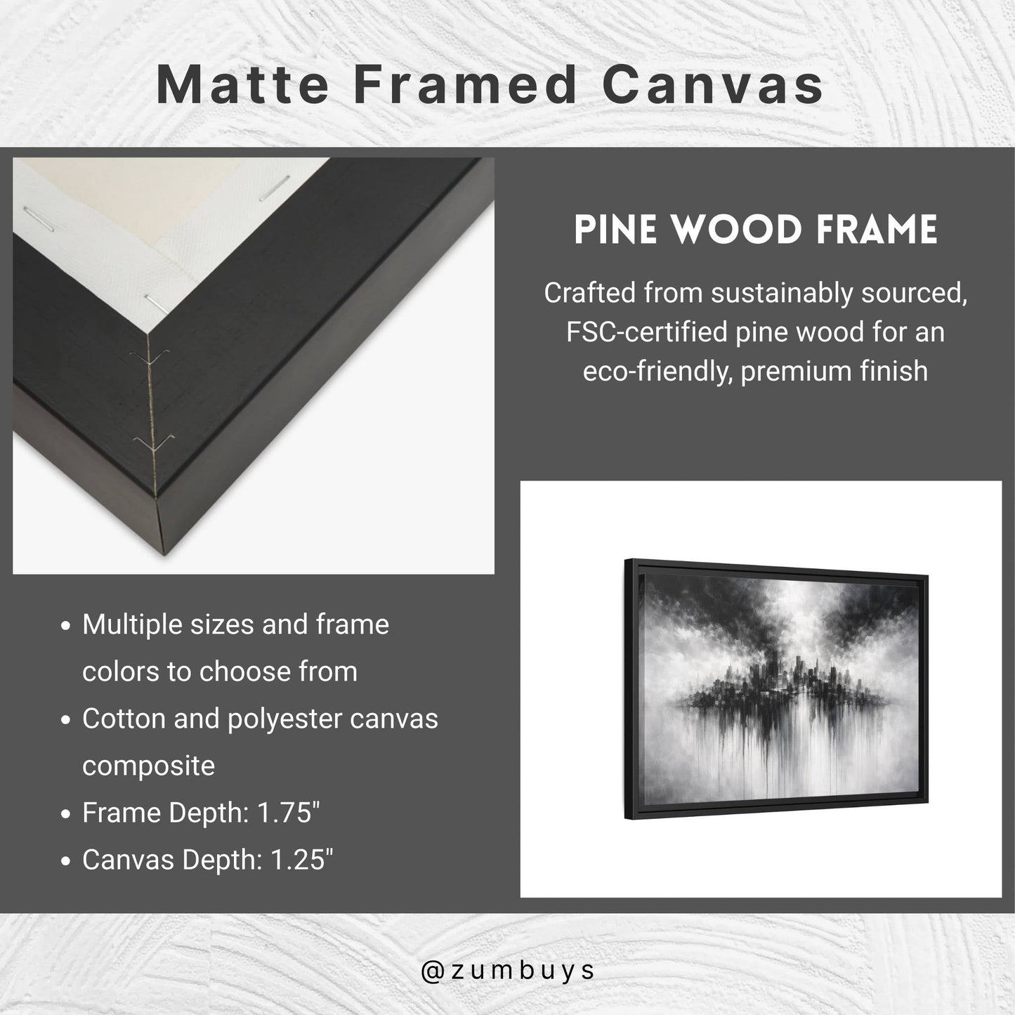 Noir Skyline Matte Canvas, Framed (Multi - color) - ZumBuys