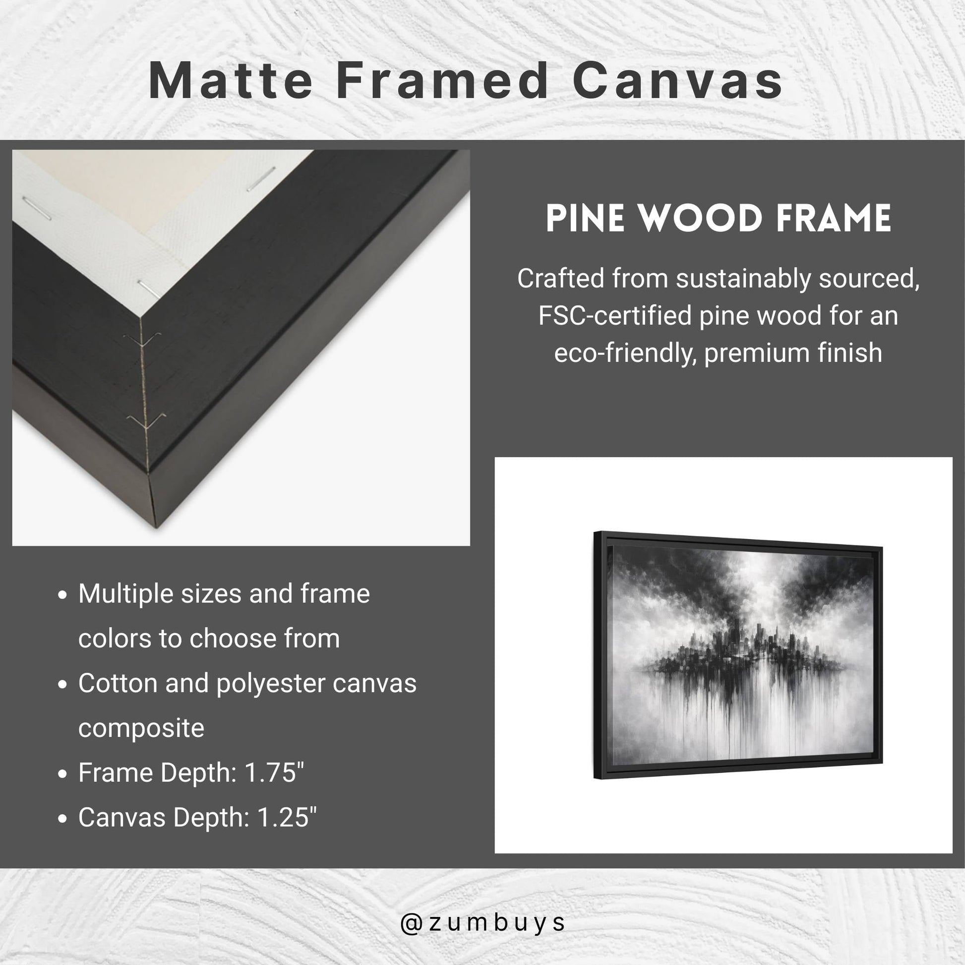 Noir Skyline Matte Canvas, Framed (Multi - color) - ZumBuys