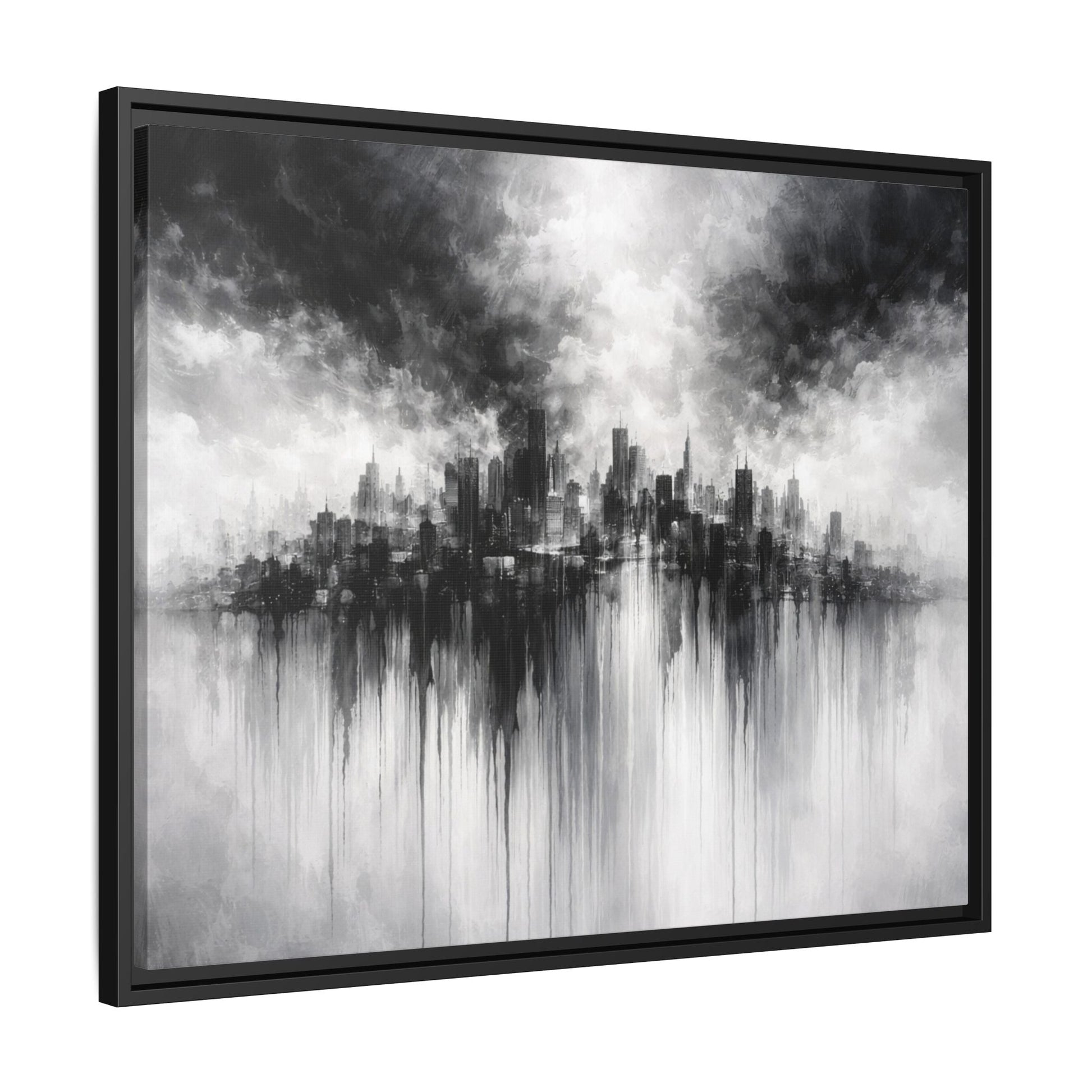 Noir Skyline Matte Canvas, Framed (Multi - color) - ZumBuys
