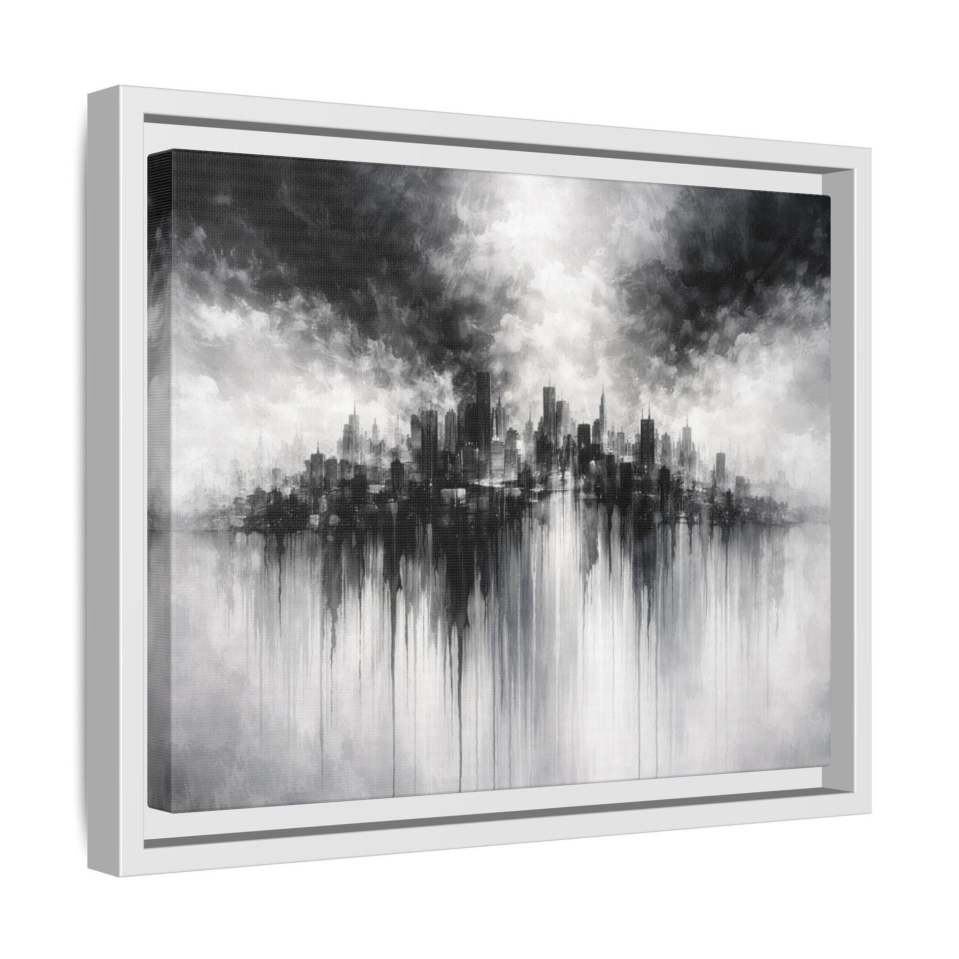Noir Skyline Matte Canvas, Framed (Multi - color) - ZumBuys