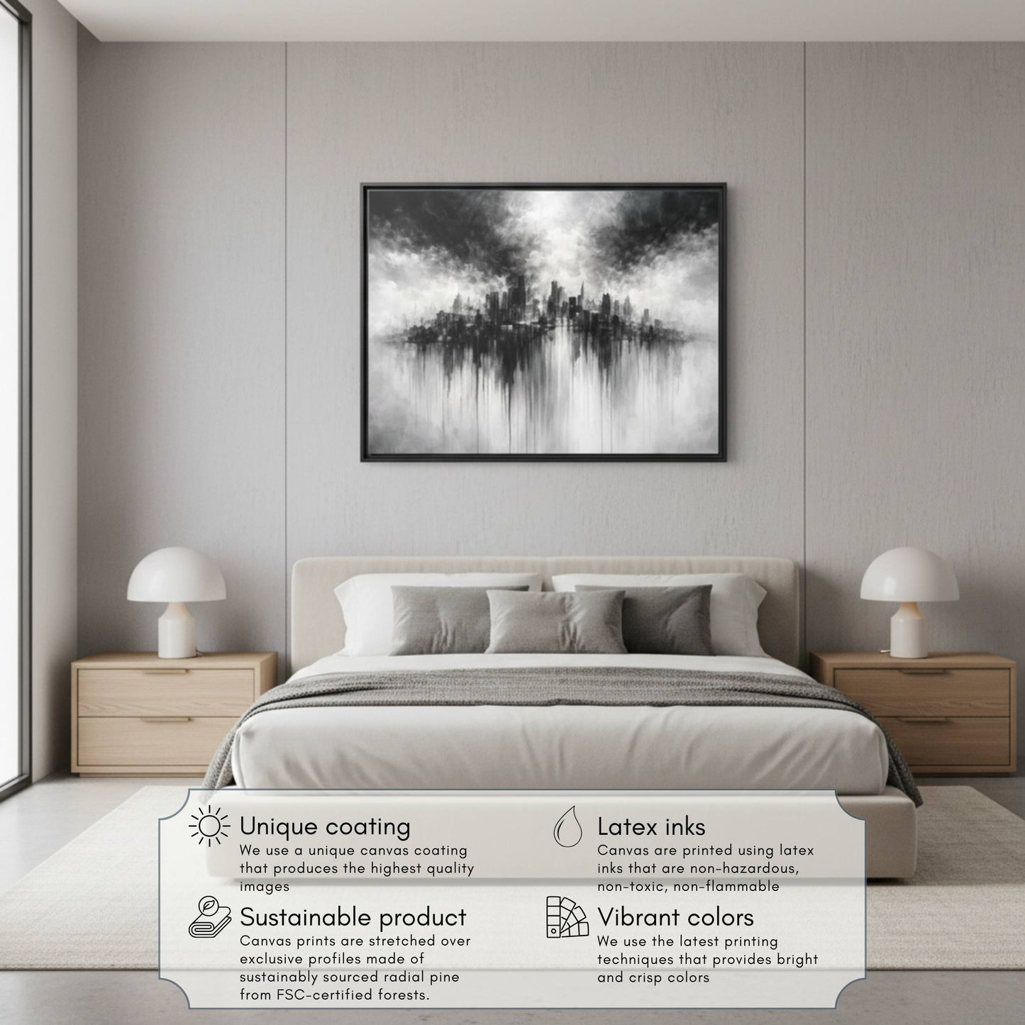 Noir Skyline Matte Canvas, Framed (Multi - color) - ZumBuys
