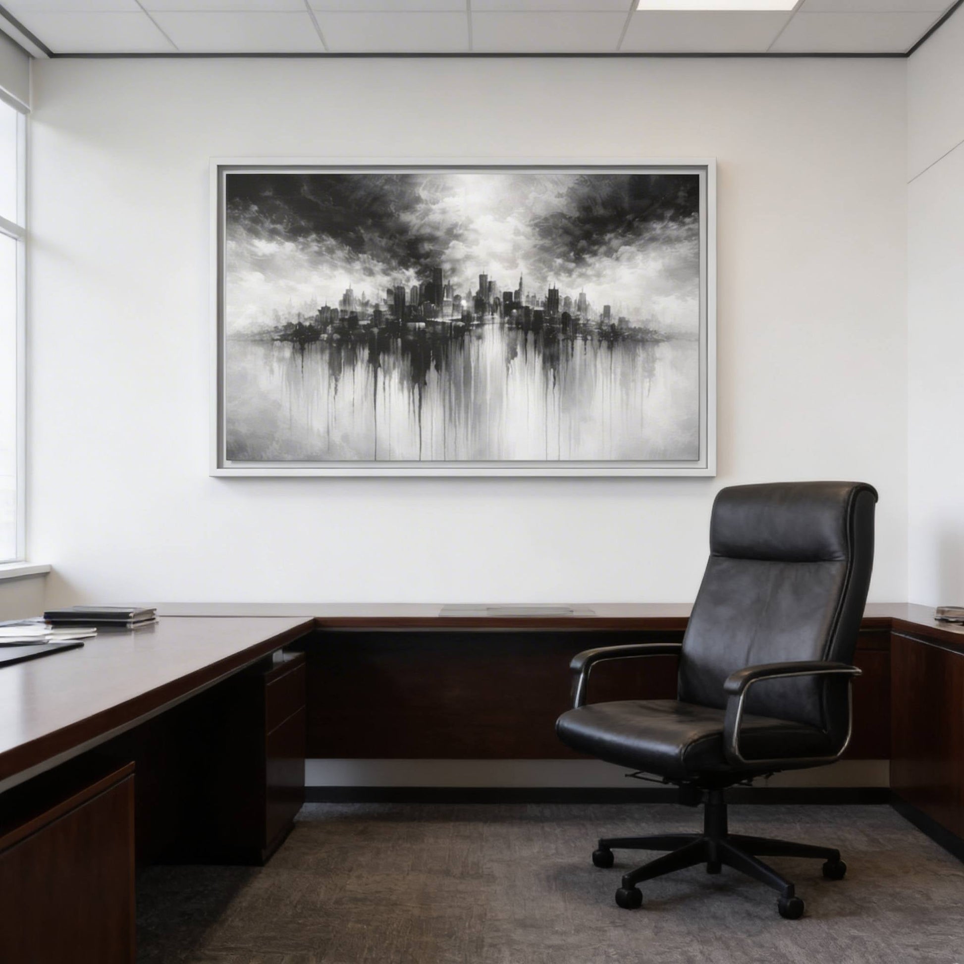 Noir Skyline Matte Canvas, Framed (Multi - color) - ZumBuys