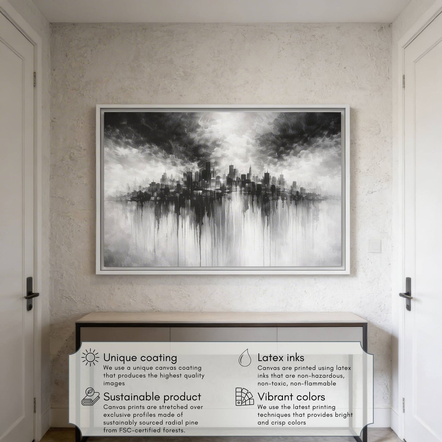 Noir Skyline Matte Canvas, Framed (Multi - color) - ZumBuys