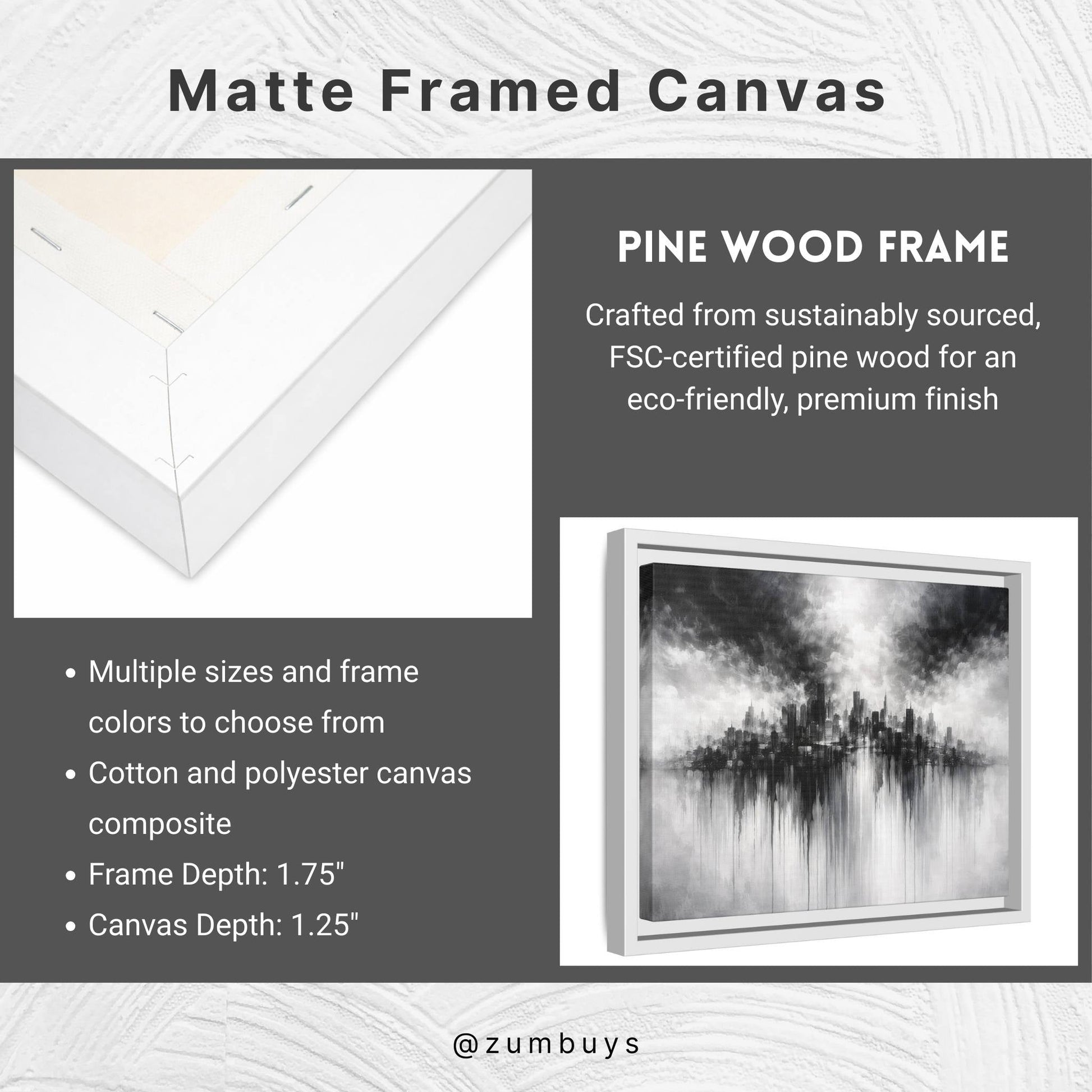 Noir Skyline Matte Canvas, Framed (Multi - color) - ZumBuys