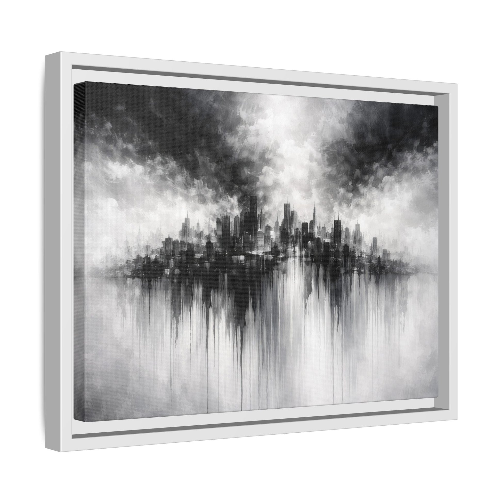 Noir Skyline Matte Canvas, Framed (Multi - color) - ZumBuys