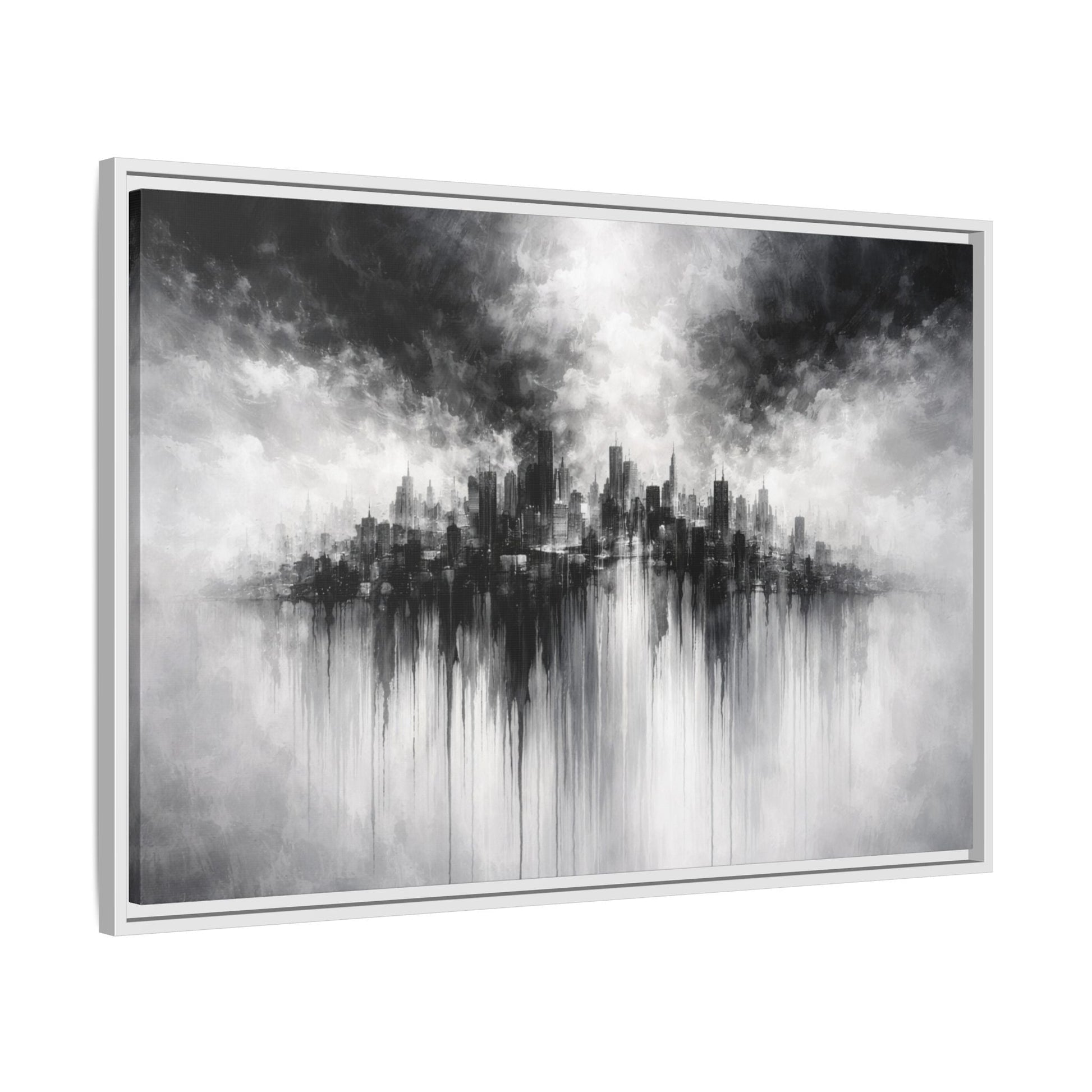 Noir Skyline Matte Canvas, Framed (Multi - color) - ZumBuys