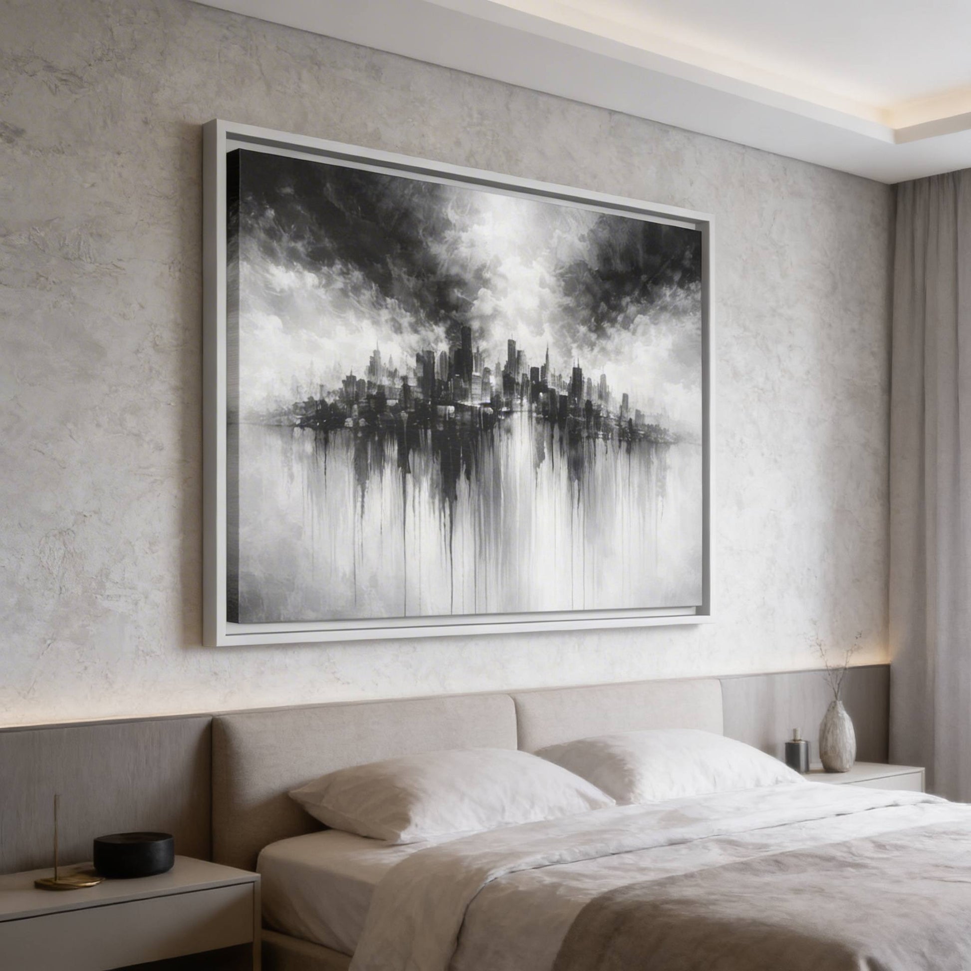 Noir Skyline Matte Canvas, Framed (Multi - color) - ZumBuys