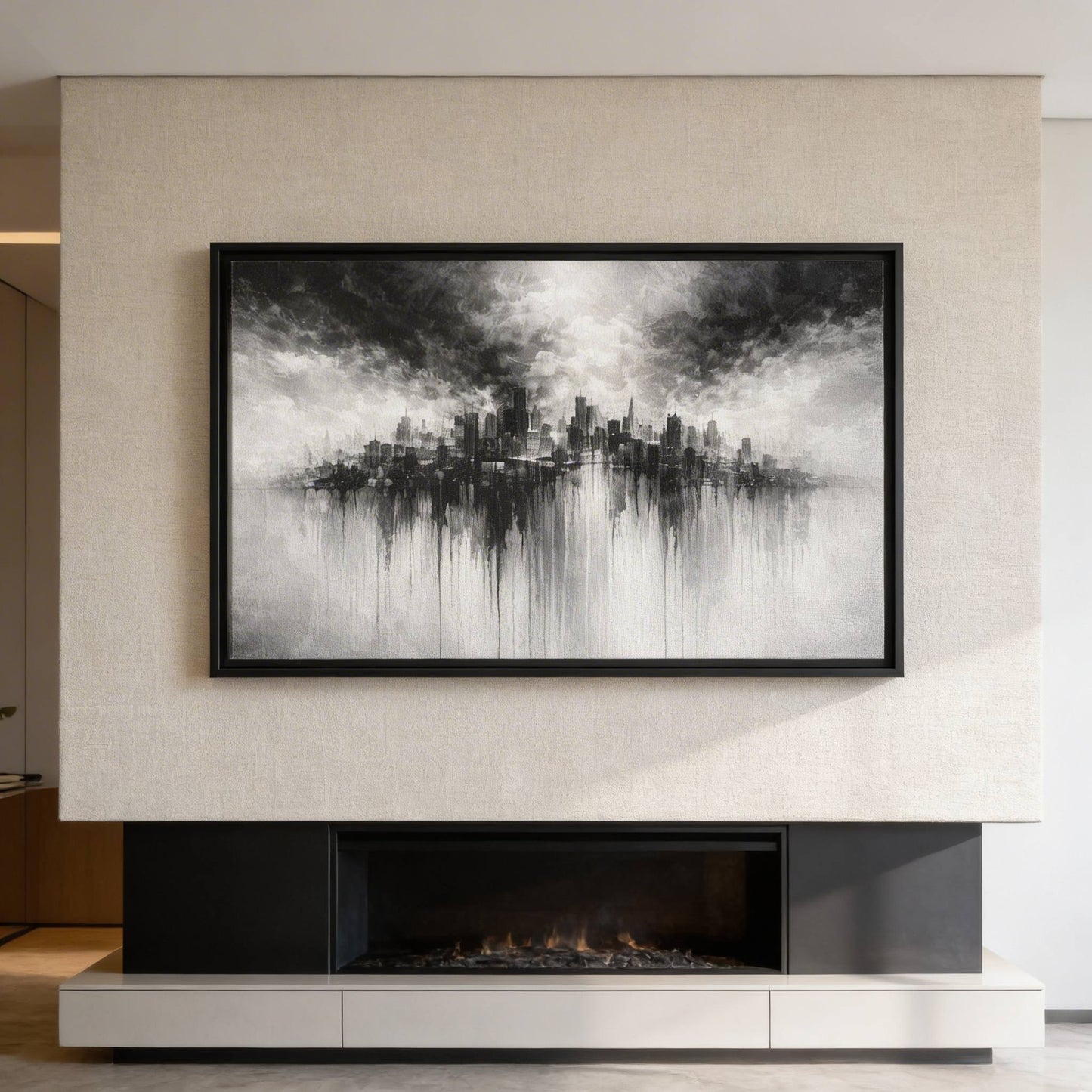 Noir Skyline Matte Canvas, Framed (Multi - color) - ZumBuys