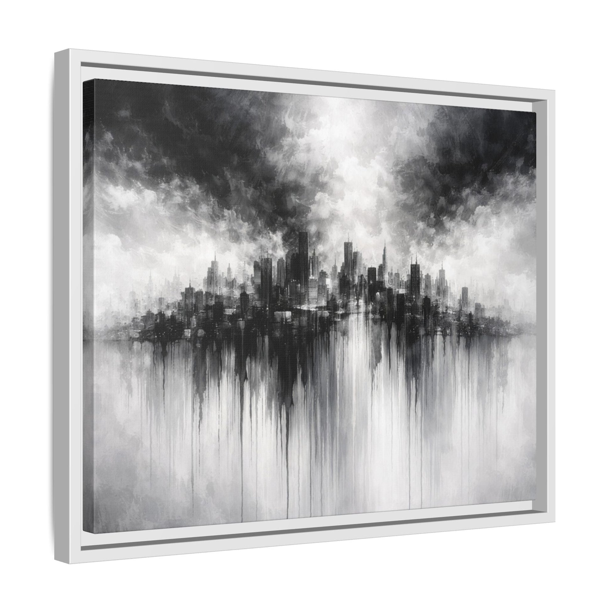 Noir Skyline Matte Canvas, Framed (Multi - color) - ZumBuys