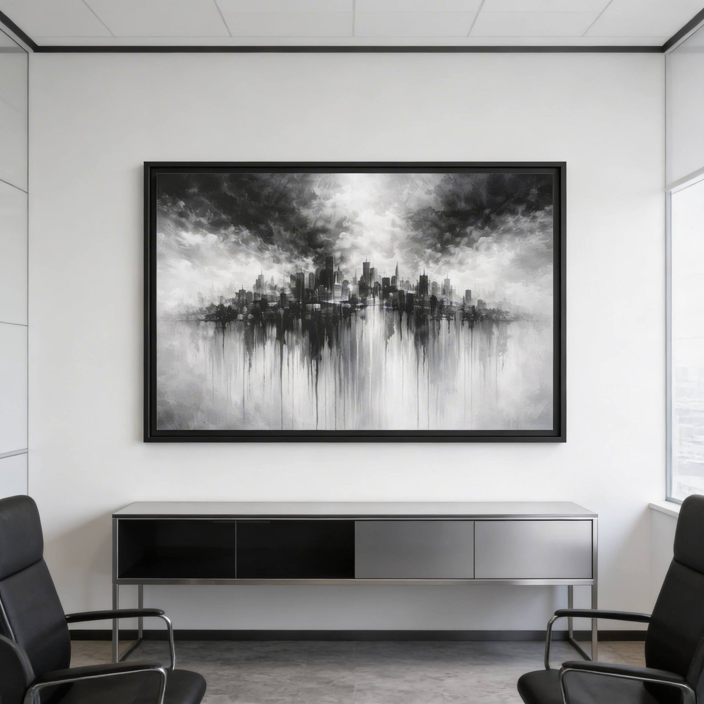 Noir Skyline Matte Canvas, Framed (Multi - color) - ZumBuys