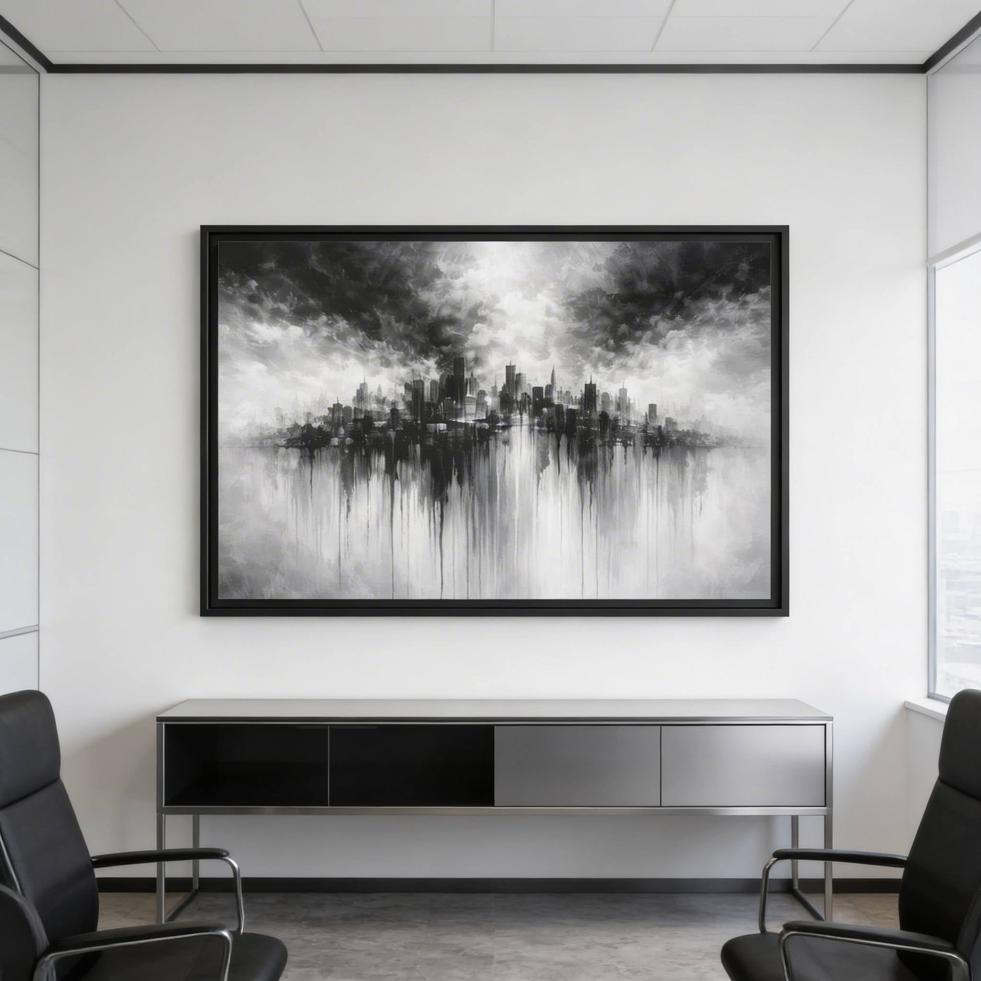 Noir Skyline Matte Canvas, Framed (Multi - color) - ZumBuys