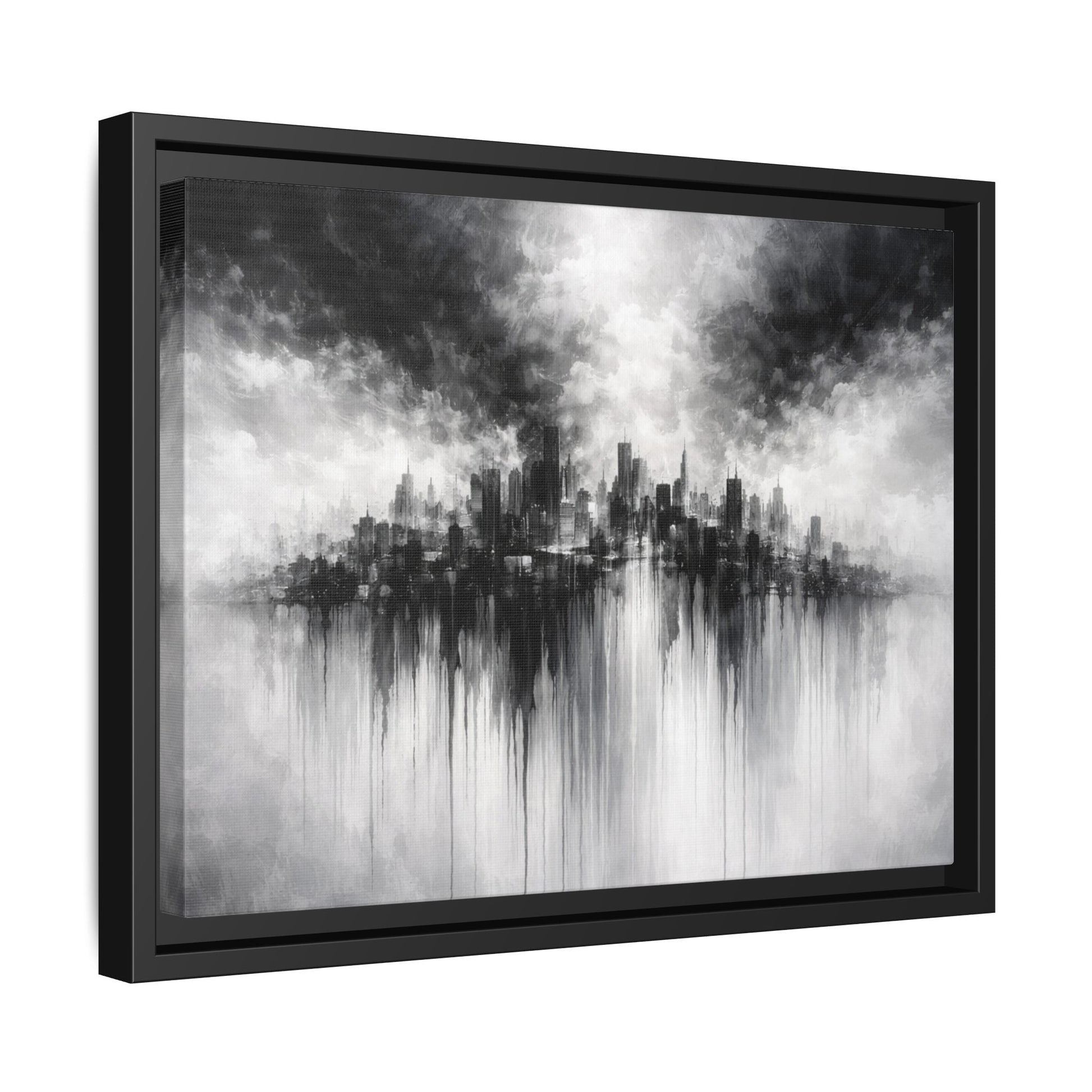 Noir Skyline Matte Canvas, Framed (Multi - color) - ZumBuys