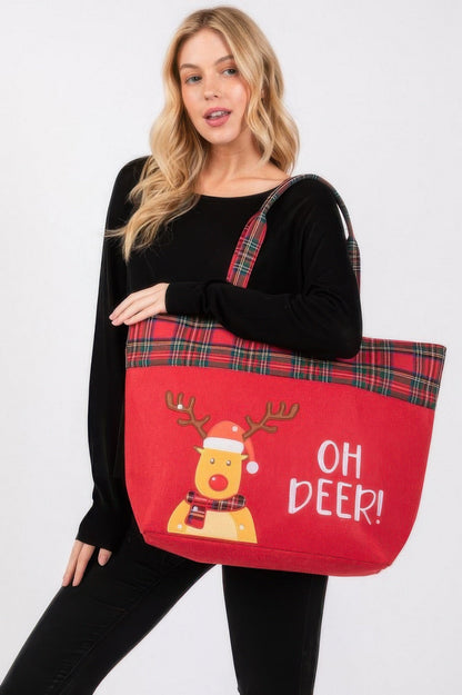 Oh Deer Letter Reindeer Christmas Tote Bag - ZumBuys
