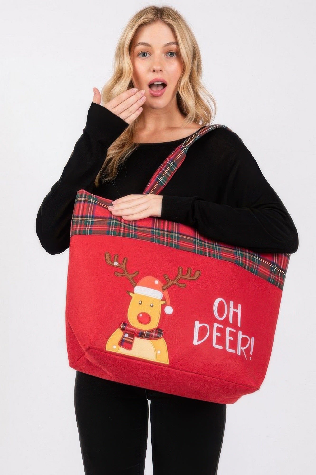 Oh Deer Letter Reindeer Christmas Tote Bag - ZumBuys