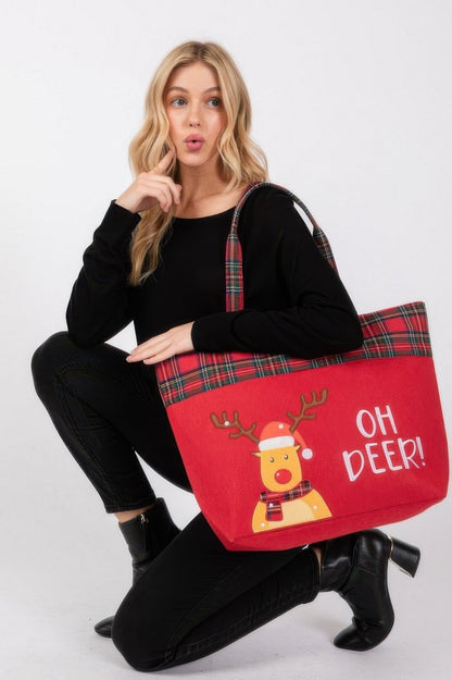 Oh Deer Letter Reindeer Christmas Tote Bag - ZumBuys