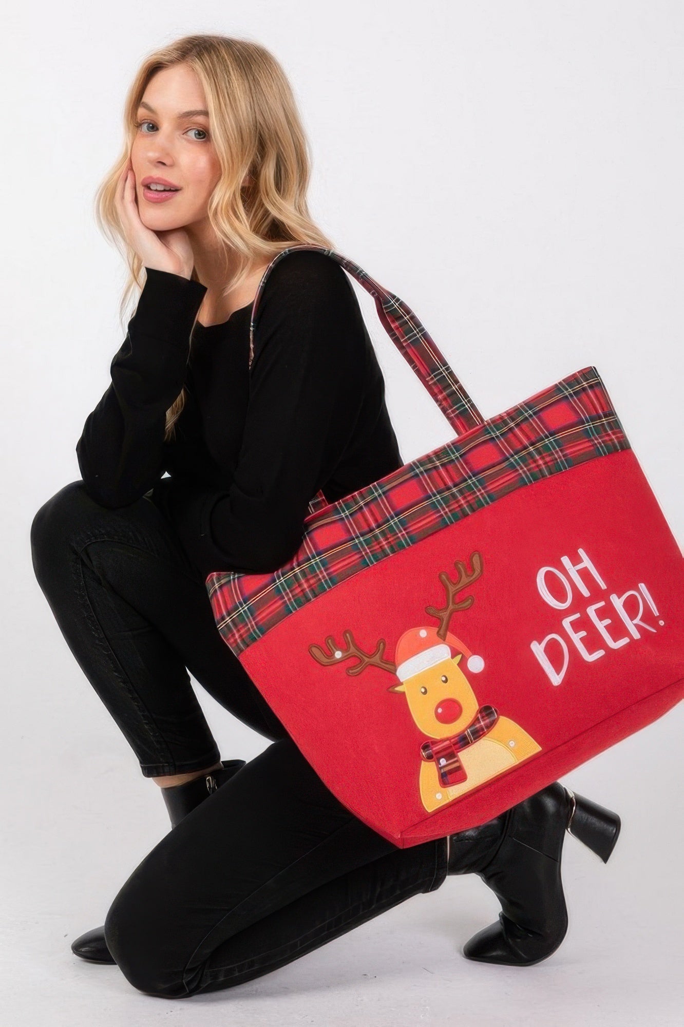 Oh Deer Letter Reindeer Christmas Tote Bag - ZumBuys