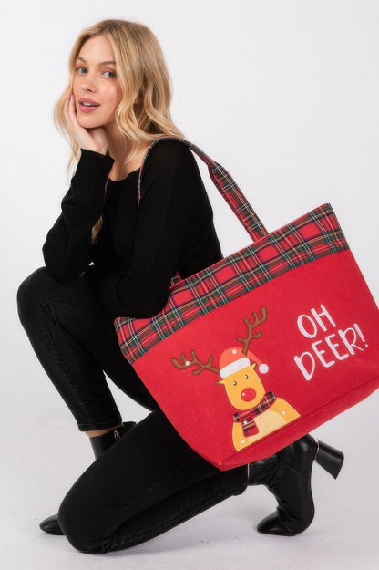 Oh Deer Letter Reindeer Christmas Tote Bag - ZumBuys