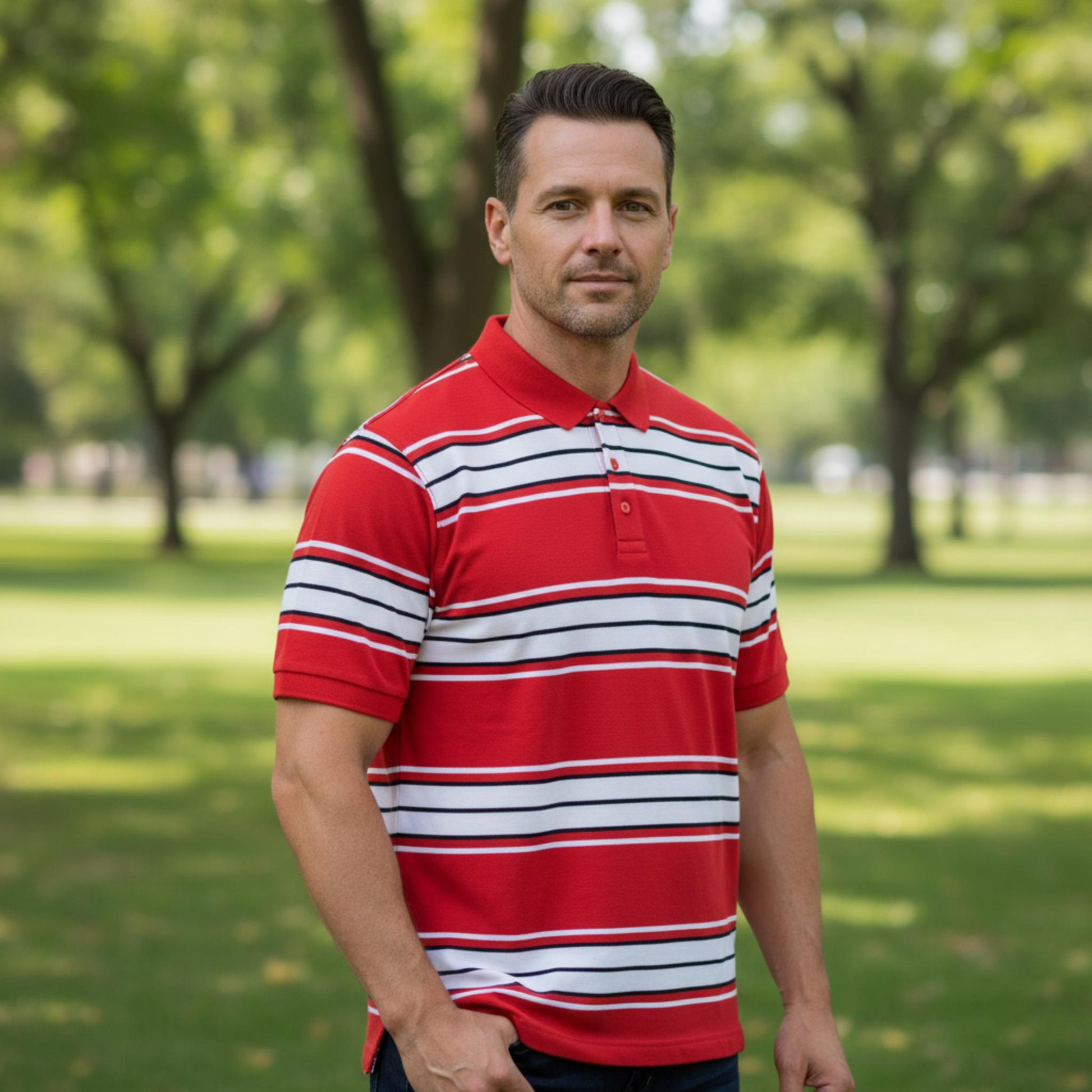 Old School Striped Pique Polo Shirt - ZumBuys