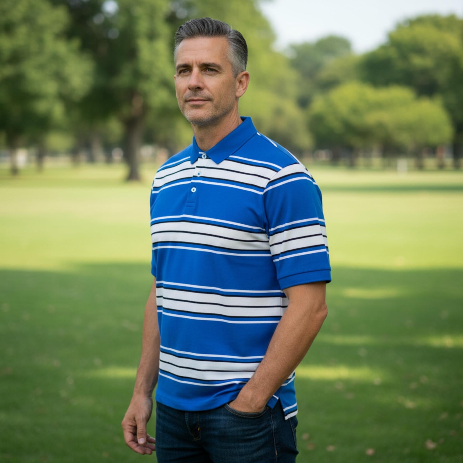 Old School Striped Pique Polo Shirt - ZumBuys