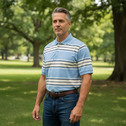 Old School Striped Pique Polo Shirt - ZumBuys