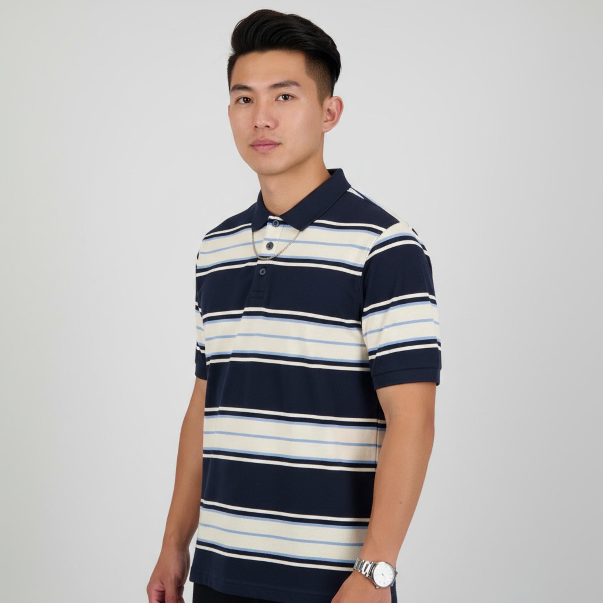Old School Striped Pique Polo Shirt - ZumBuys