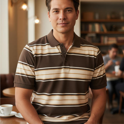 Old School Striped Pique Polo Shirt - ZumBuys