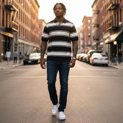 Old School Striped Pique Polo Shirt - ZumBuys