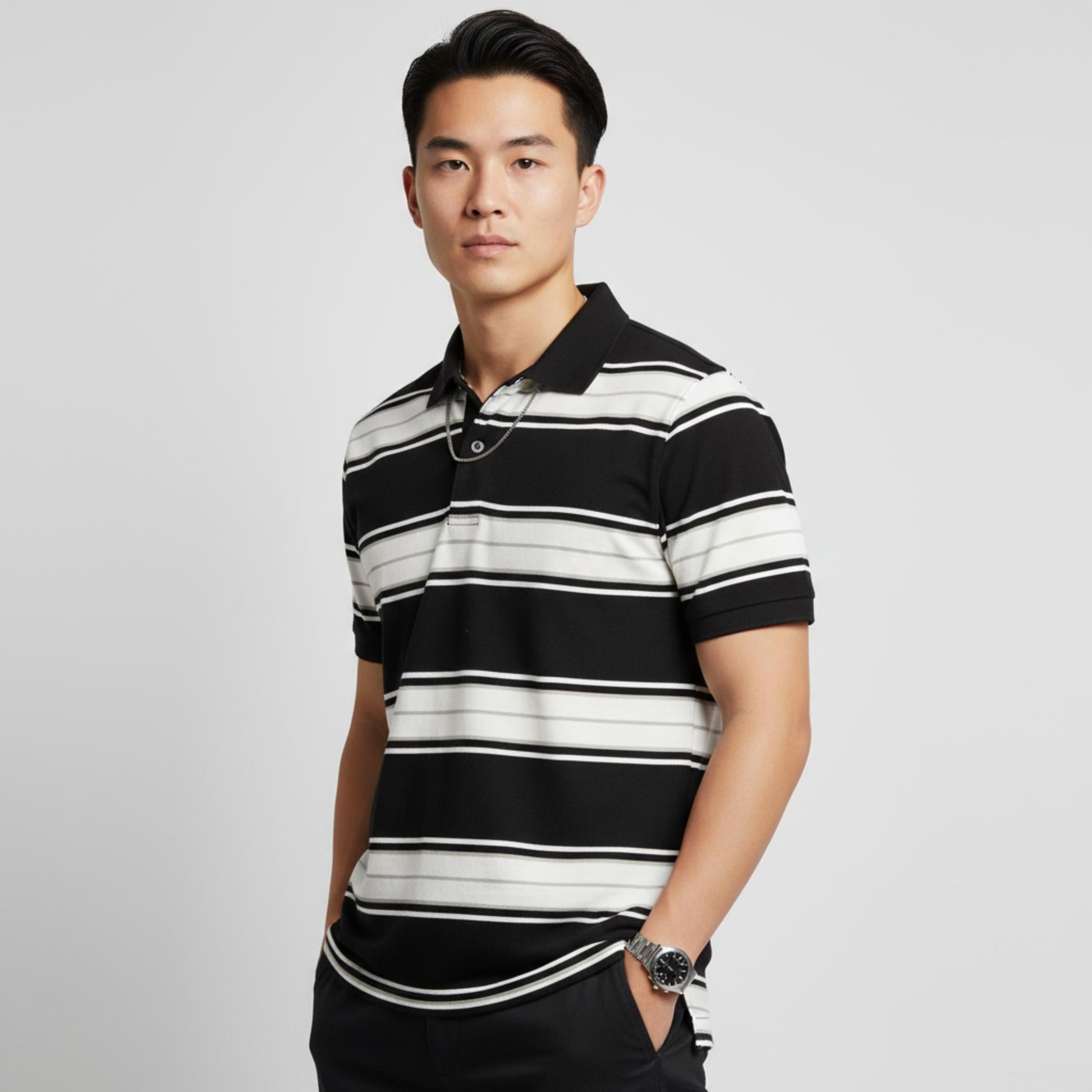 Old School Striped Pique Polo Shirt - ZumBuys