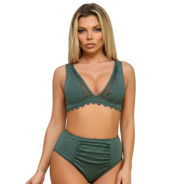 Olivia Bikini Set – High Waisted Tummy Control Swimsuit with Lace - Up Back - ZumBuys