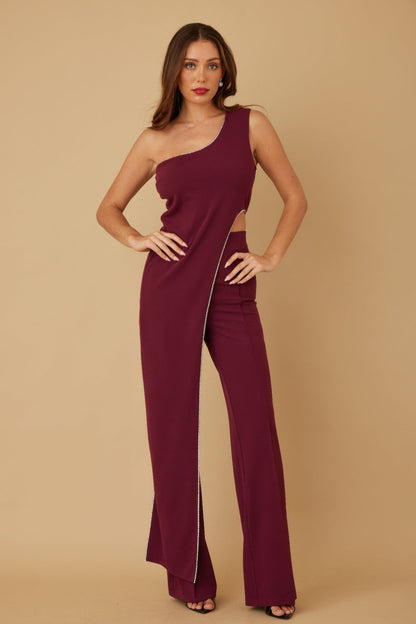 One Shoulder Strap Draped Layer With Rhinestone Set - ZumBuys