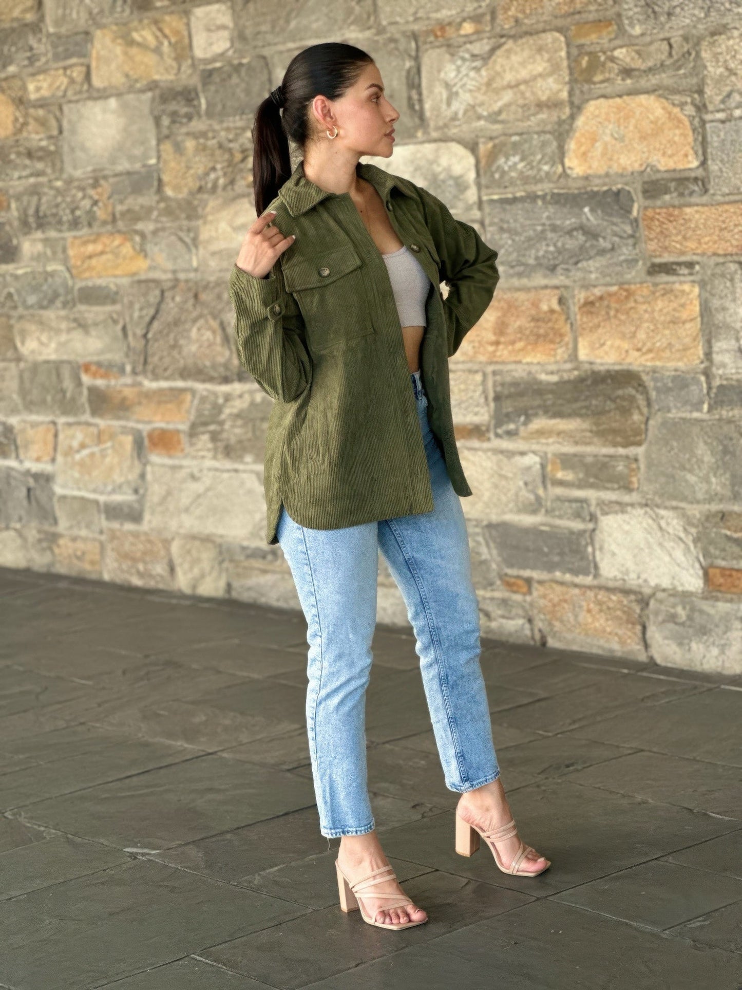 Oversized Corduroy Shacket Button Down Utility - ZumBuys