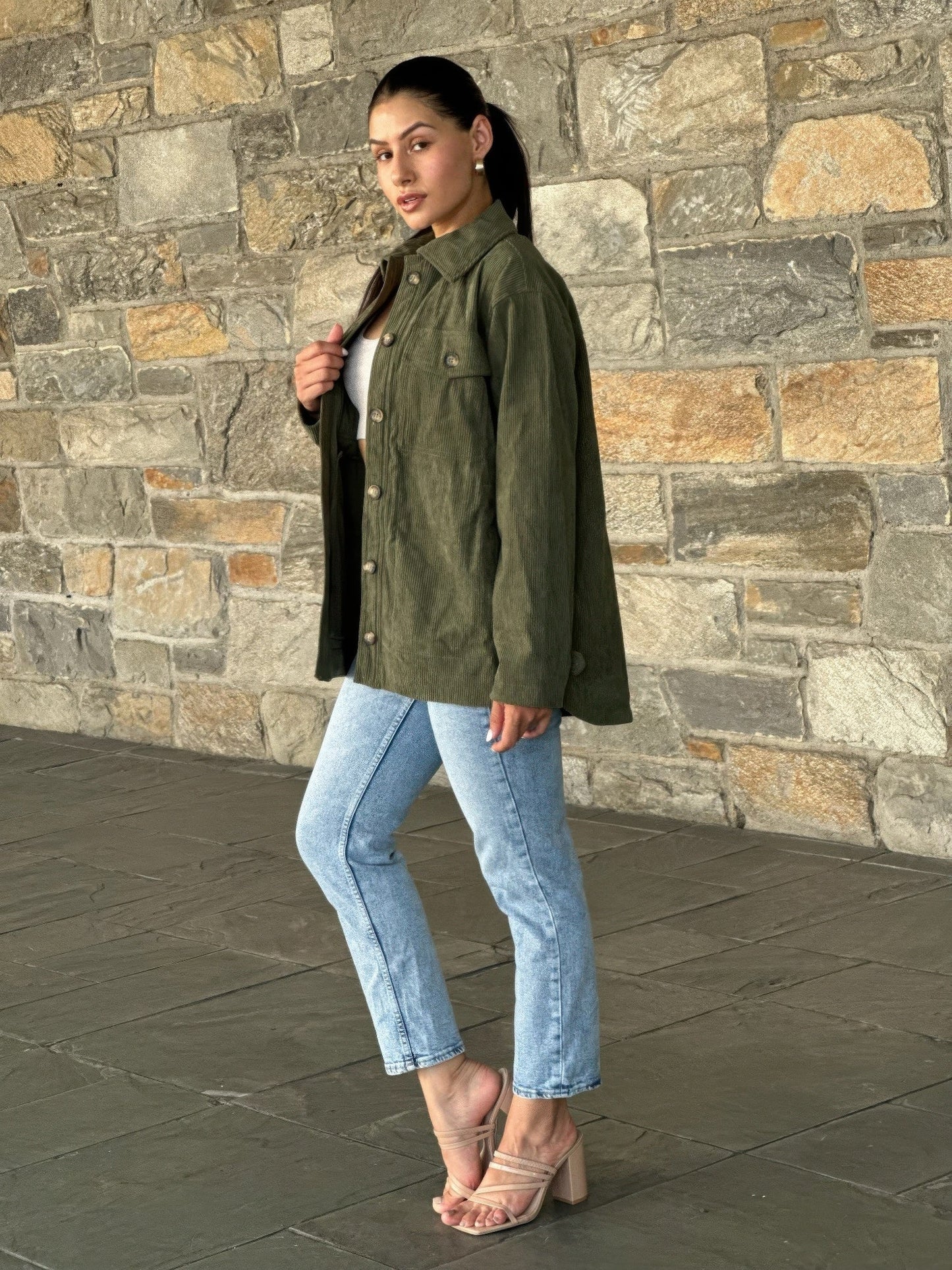 Oversized Corduroy Shacket Button Down Utility - ZumBuys