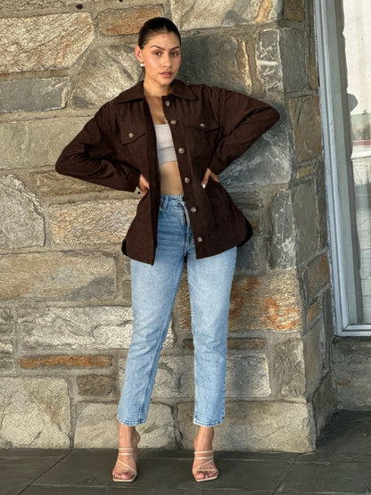 Oversized Corduroy Shacket Button Down Utility - ZumBuys