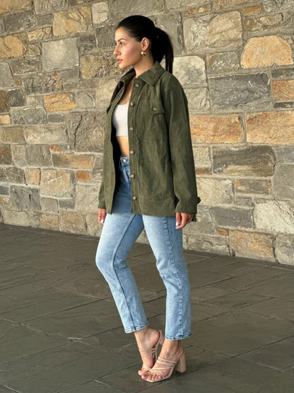 Oversized Corduroy Shacket Button Down Utility - ZumBuys