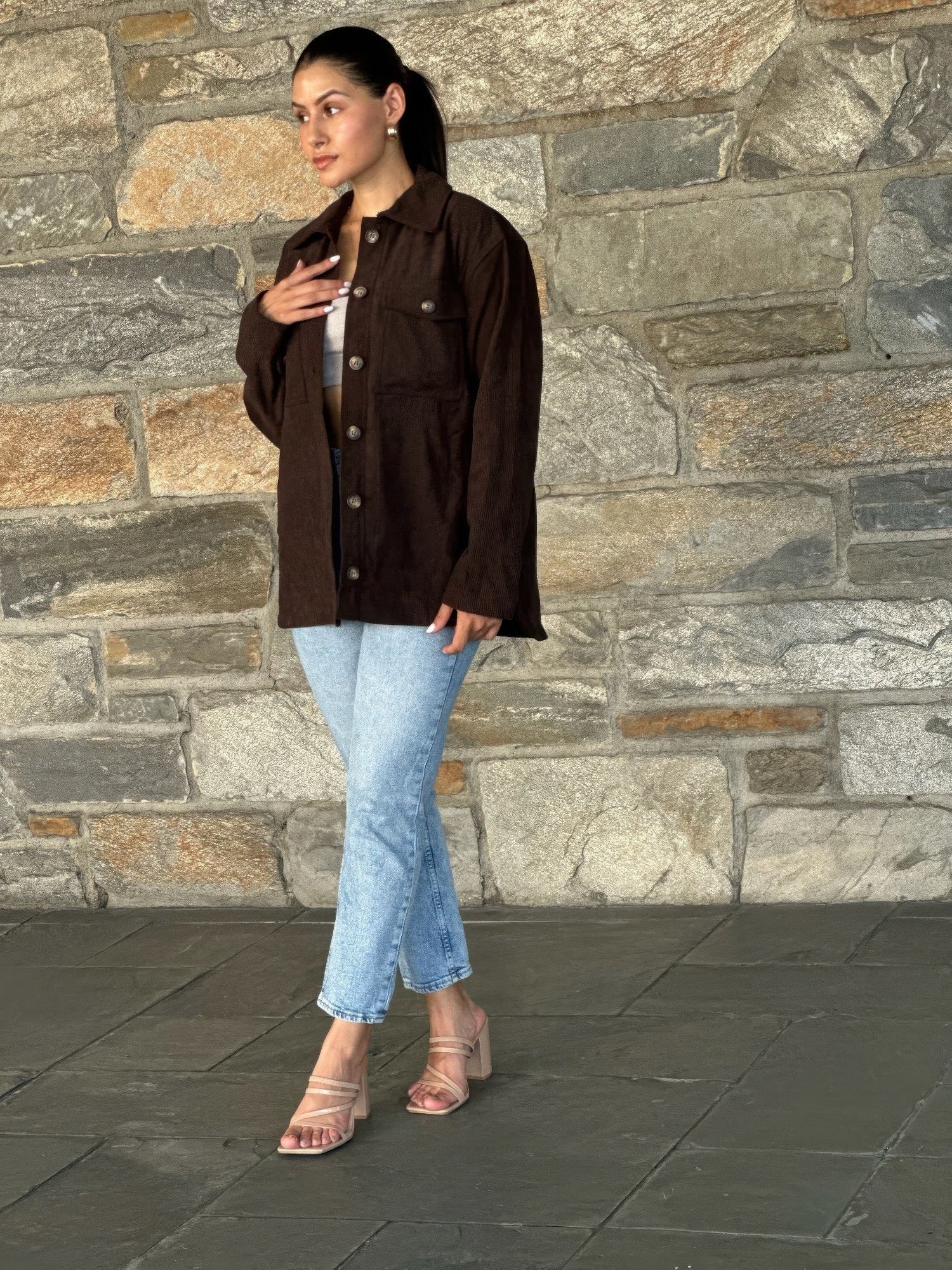 Oversized Corduroy Shacket Button Down Utility - ZumBuys