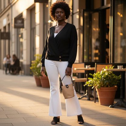 Overwrap Front Button Detail Long Sleeve Knit Top - ZumBuys