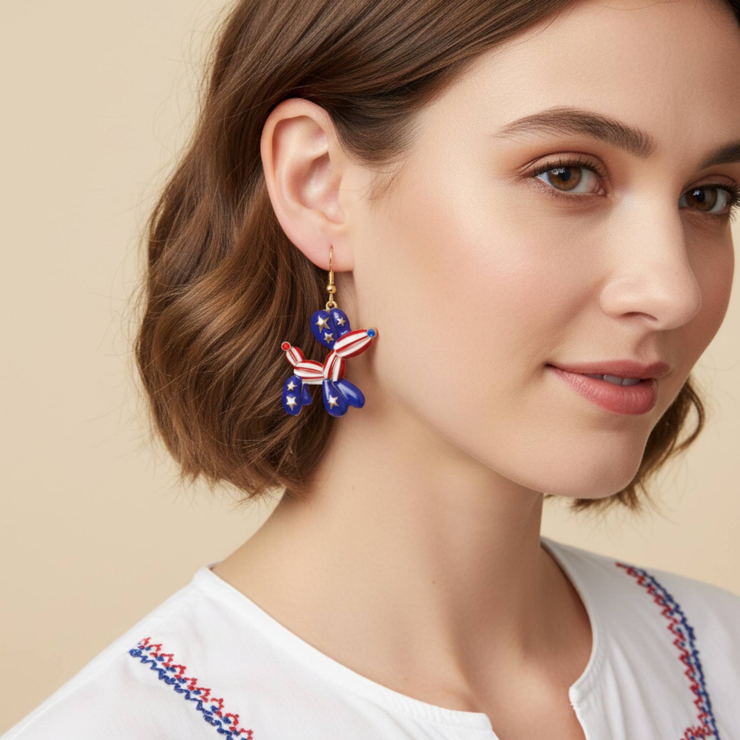 Patriotic Balloon Dog Dangle Earrings - ZumBuys